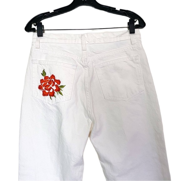 Reformation Cynthia High-Rise Straight Jeans Rigid Denim Flora Embroidery 29 GUC - Picture 8 of 10